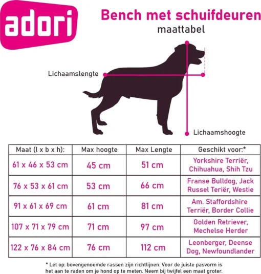 Adori Bench Met Schuifdeuren Zwart - Hondenbench - 107x71x79 Cm -Dierenwinkel