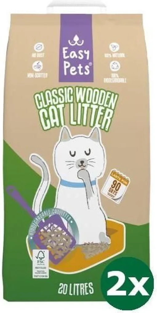 2x20 Ltr Easypets Biodegradable Classic Houtkorrels Kattenbakvulling Kattenbakvulling -Dierenwinkel 603x1200 1